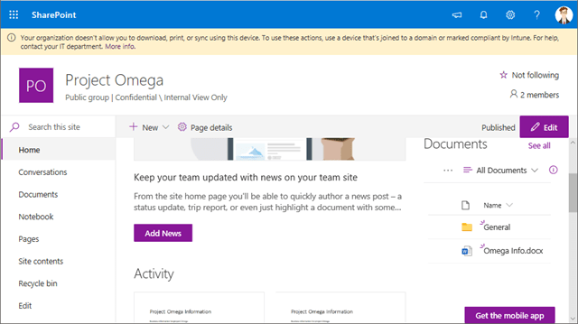 Classify site and teams